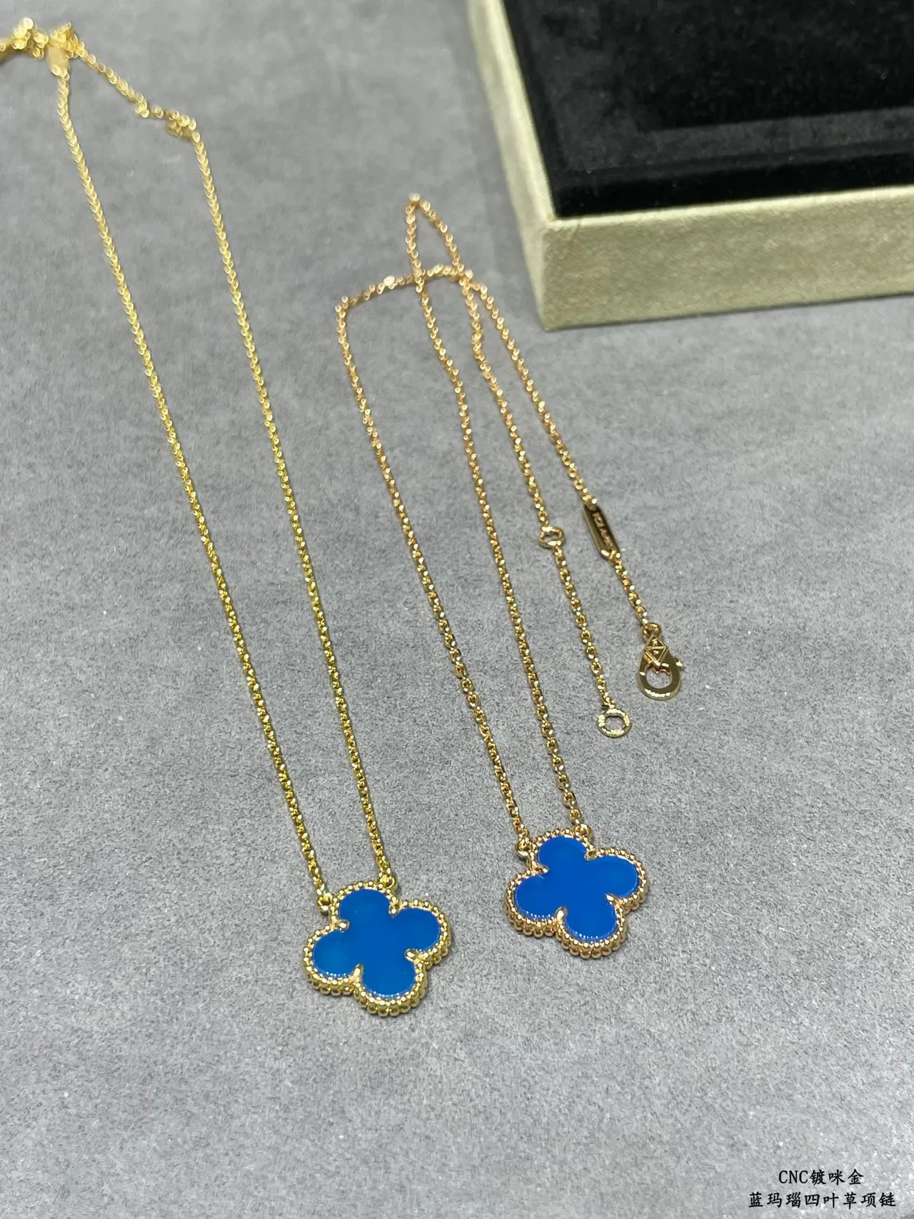 Van Cleef & Arpels Alhambra Blue Enamel Four-Leaf Clover Necklace 4
