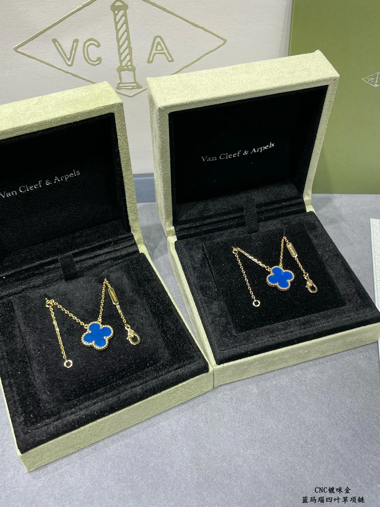 Van Cleef & Arpels Alhambra Blue Enamel Four-Leaf Clover Necklace 6