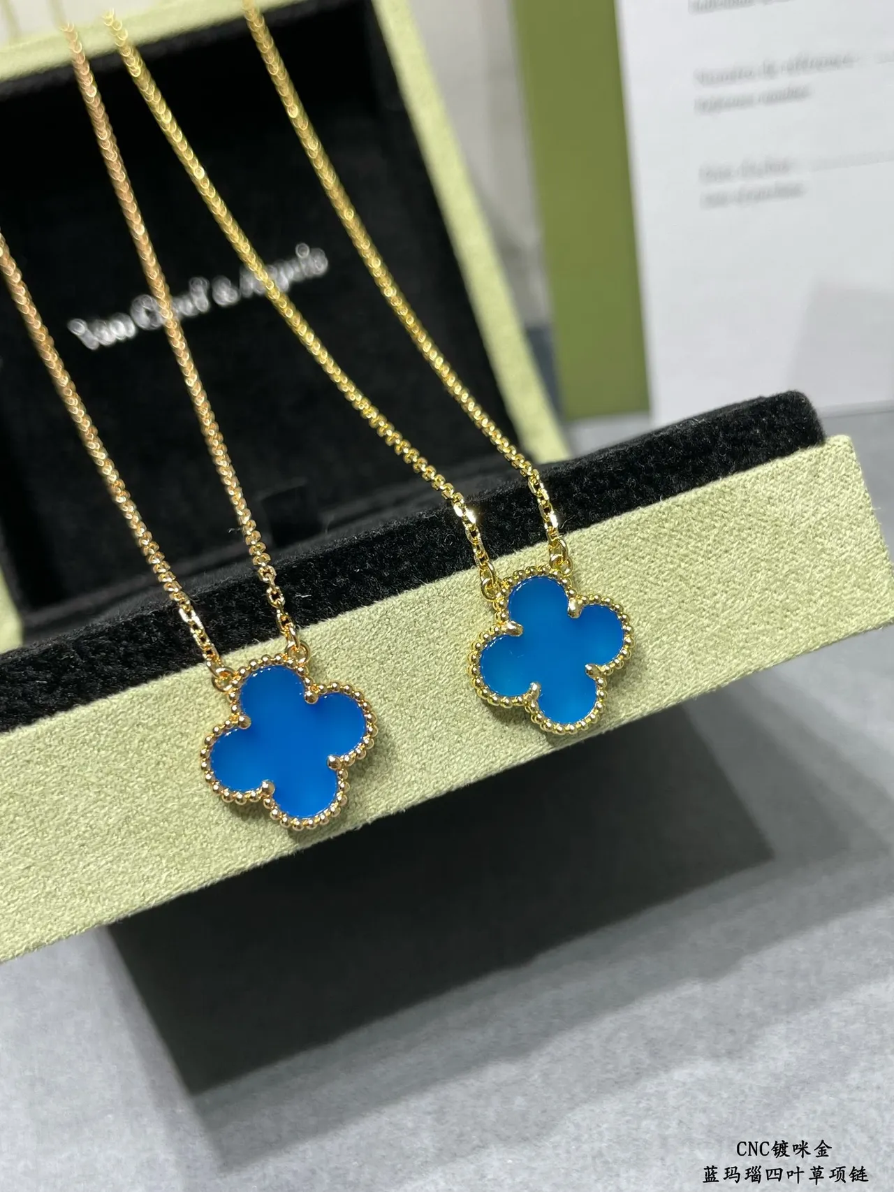 Van Cleef & Arpels Alhambra Blue Enamel Four-Leaf Clover Necklace 7