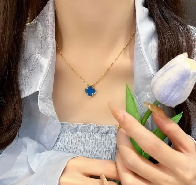 Van Cleef & Arpels Alhambra Blue Enamel Four-Leaf Clover Necklace 9