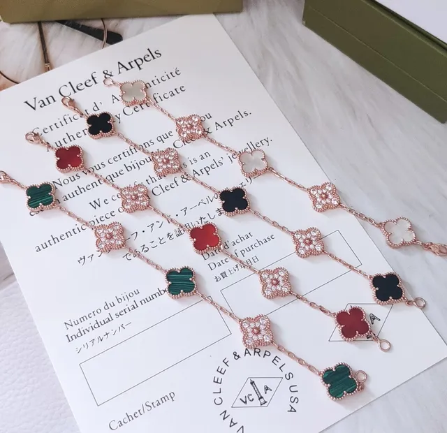 Van Cleef & Arpels Alhambra Cinq Motif Or Rose Émail Rouge et Pavé Cristal Bracelet 3