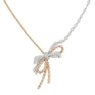 Van Cleef & Arpels Sweet Alhambra Two-Tone Gold Pavé Diamond Bow Necklace