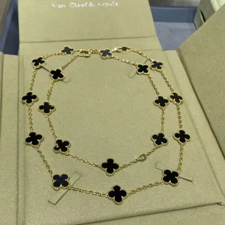 Van Cleef & Arpels Alhambra 20 Motif কালো ওনিক্স এবং সোনার হার