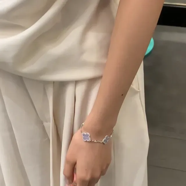 Van Cleef & Arpels Alhambra Five Motif Pale Lavender Stone Bracelet 3