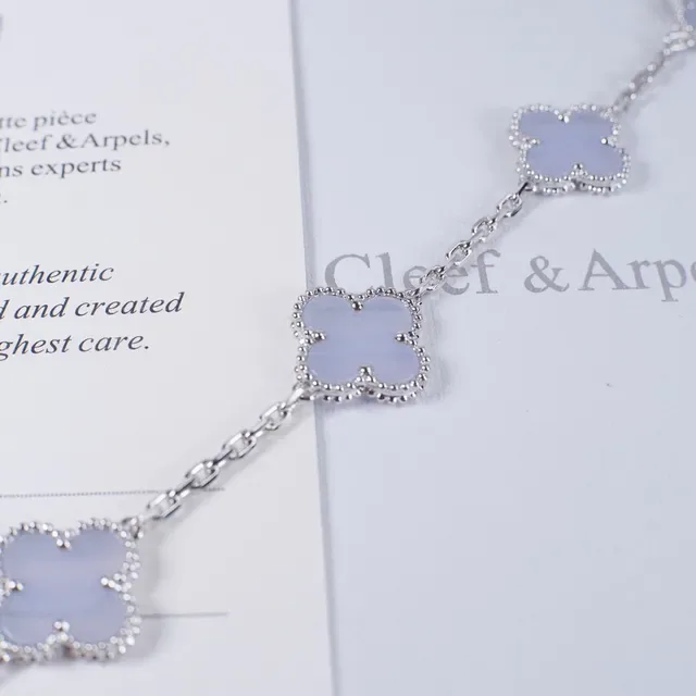 Van Cleef & Arpels Alhambra Five Motif Pale Lavender Stone Bracelet 7