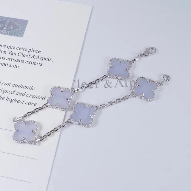 Van Cleef & Arpels Alhambra Five Motif Pale Lavender Stone Bracelet 8
