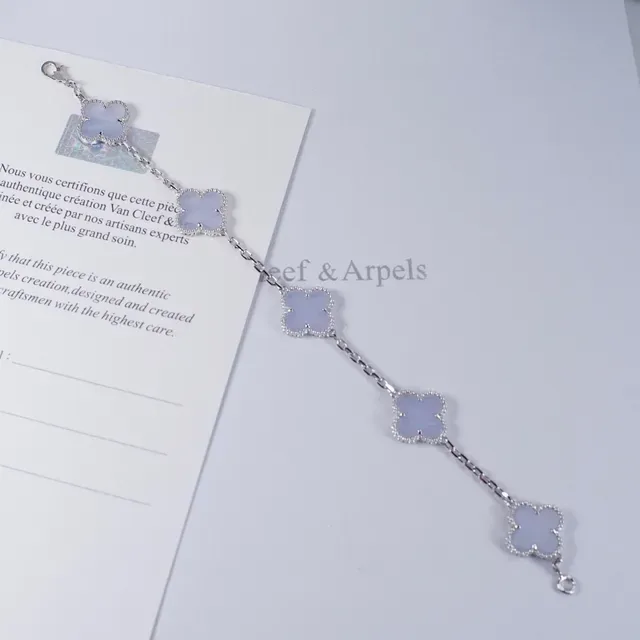 Van Cleef & Arpels Alhambra Five Motif Pale Lavender Stone Bracelet 9