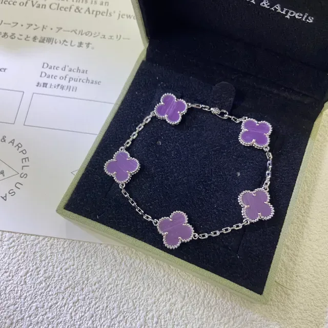 Van Cleef & Arpels Alhambra Cinco Motivos Esmalte Roxo Pulseira de Ouro 3