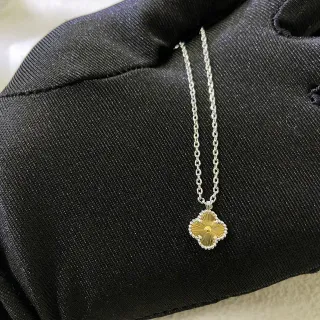 Van Cleef & Arpels Alhambra Four-Leaf Clover Yellow Gold and White Metal Necklace