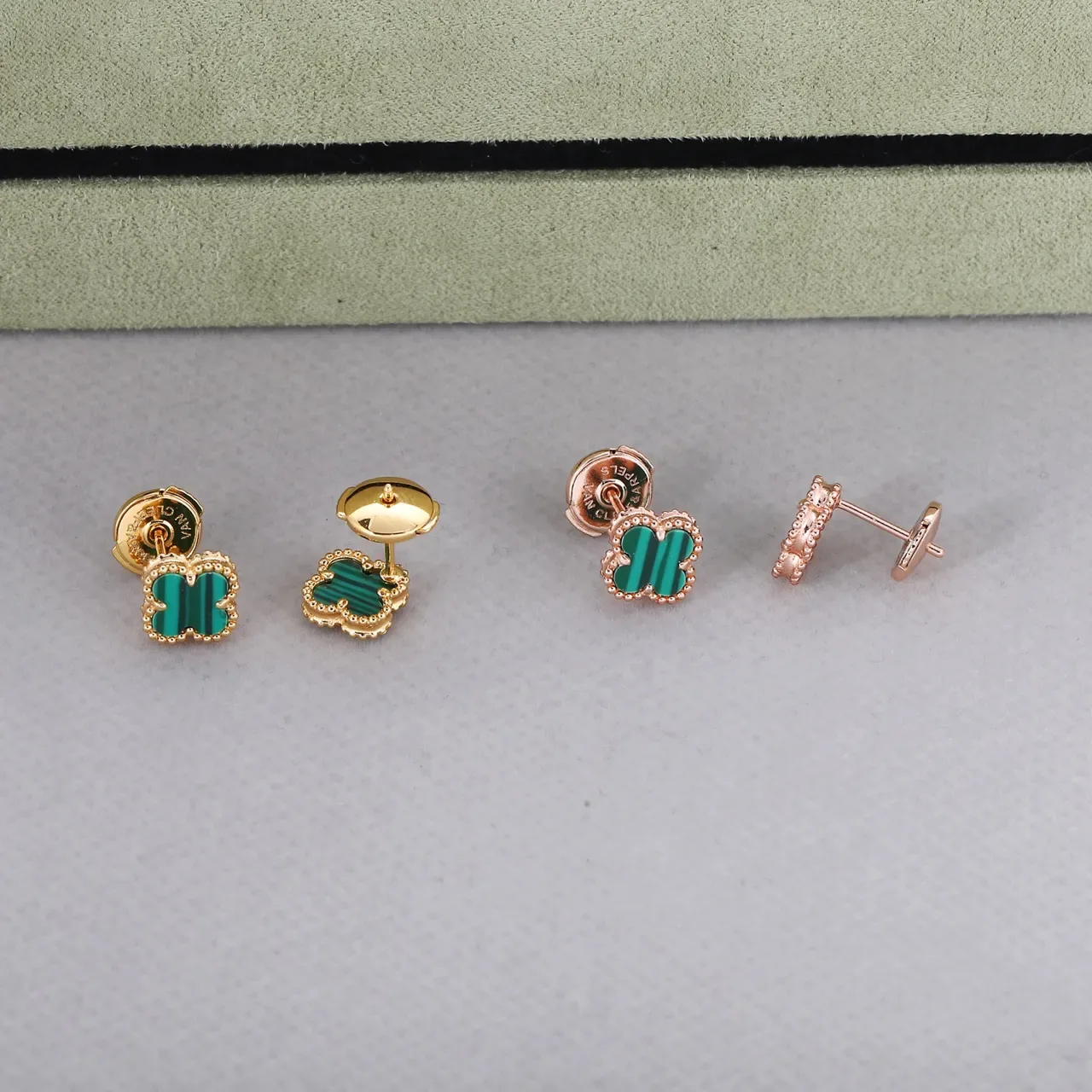 Van Cleef & Arpels Alhambra Malachite Four-Leaf Clover Stud Earrings 2