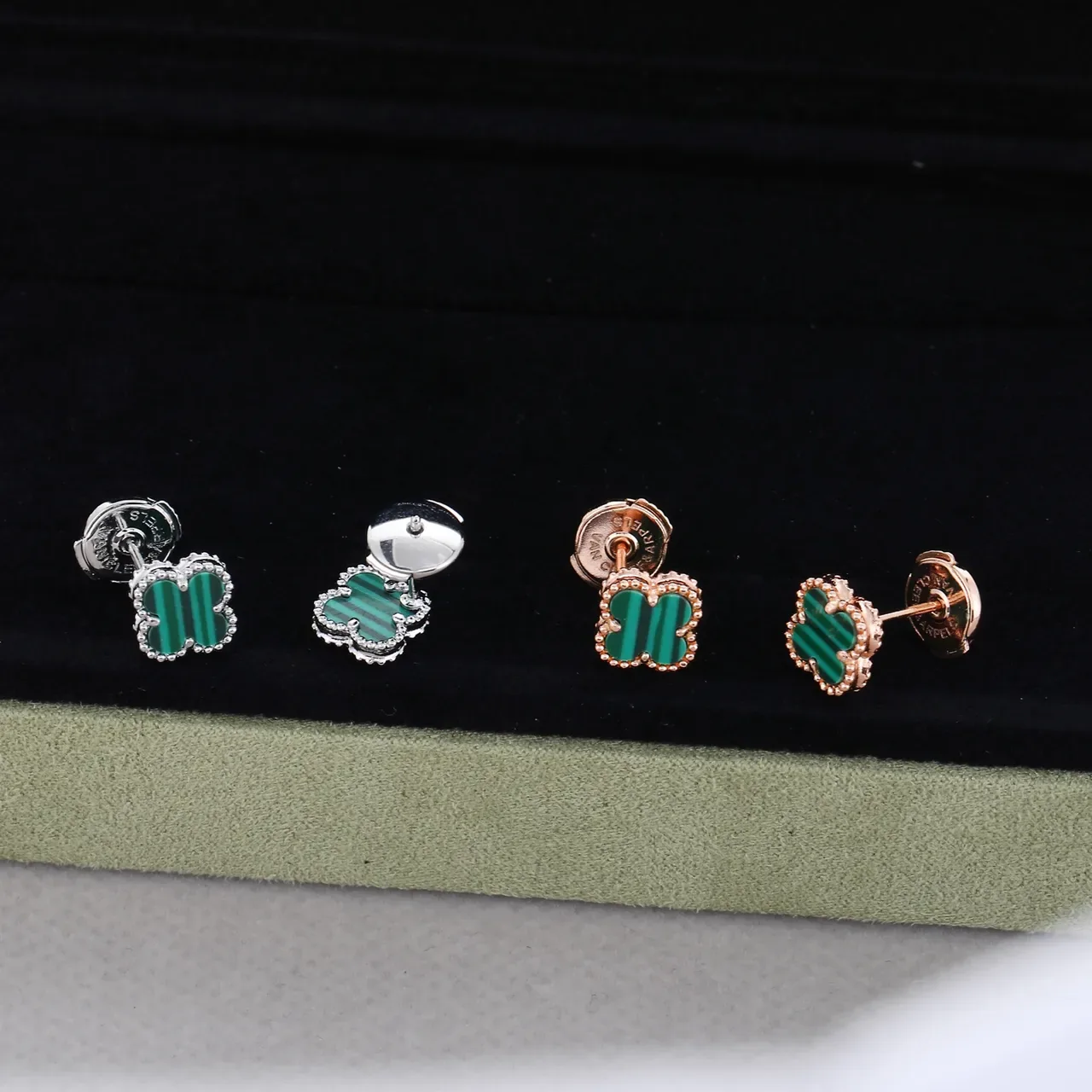 Van Cleef & Arpels Alhambra Malachite Four-Leaf Clover Stud Earrings 3