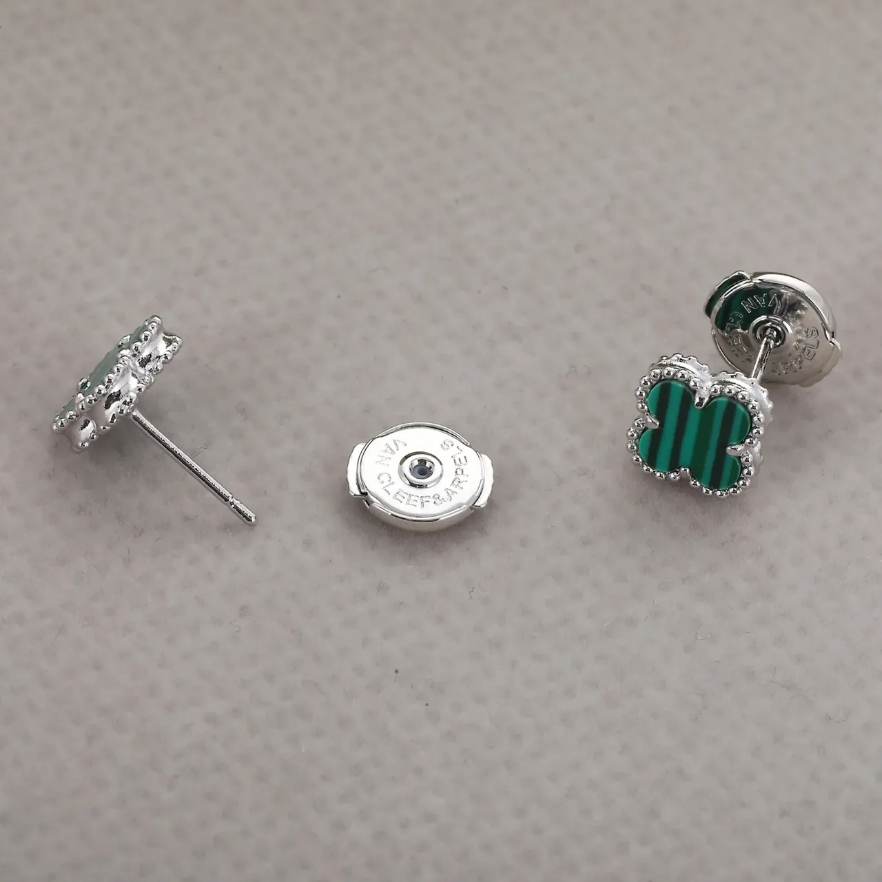 Van Cleef & Arpels Alhambra Malachite Four-Leaf Clover Stud Earrings 5