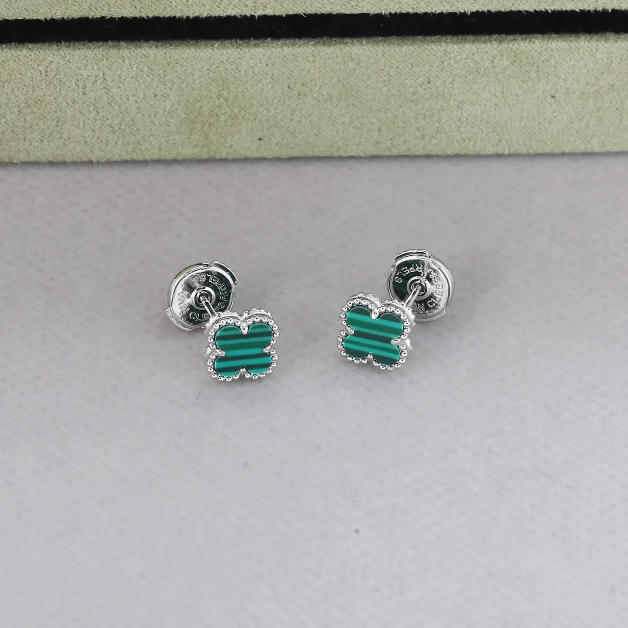 Van Cleef & Arpels Alhambra Malachite Four-Leaf Clover Stud Earrings 6
