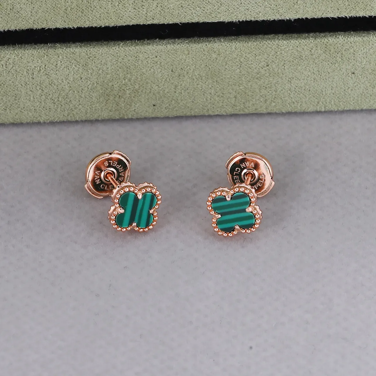 Van Cleef & Arpels Alhambra Malachite Four-Leaf Clover Stud Earrings 7