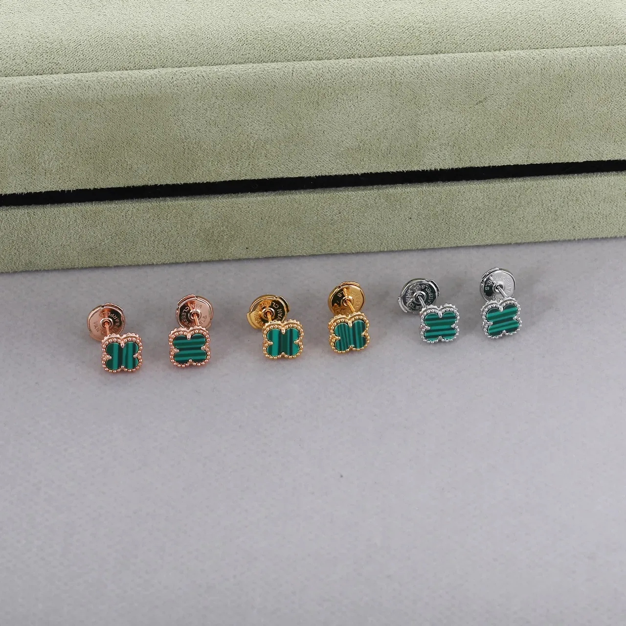 Van Cleef & Arpels Alhambra Malachite Four-Leaf Clover Stud Earrings 8