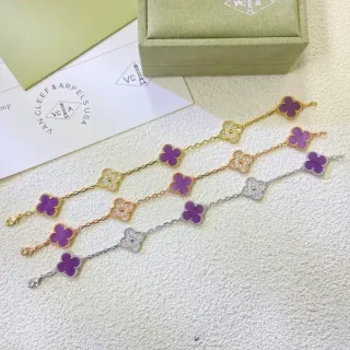 Van Cleef & Arpels Alhambra Émail Violet Trèfle à Quatre Feuilles Bracelets
