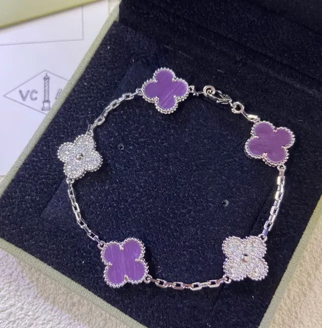 Van Cleef & Arpels Alhambra Esmalte Roxo Trevo de Quatro Folhas Pulseiras 2