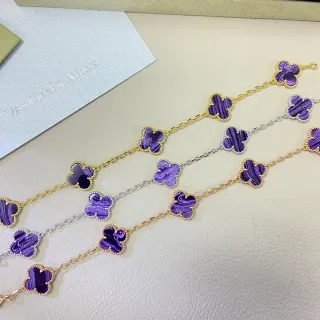 Van Cleef & Arpels Alhambra Collier de Trèfle à Quatre Feuilles en Pierre Marbrée Violette