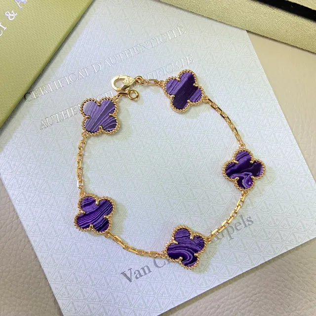 Van Cleef & Arpels Alhambra Colar de Trévo de Quatro Folhas em Pedra Marmorizada Roxa 5