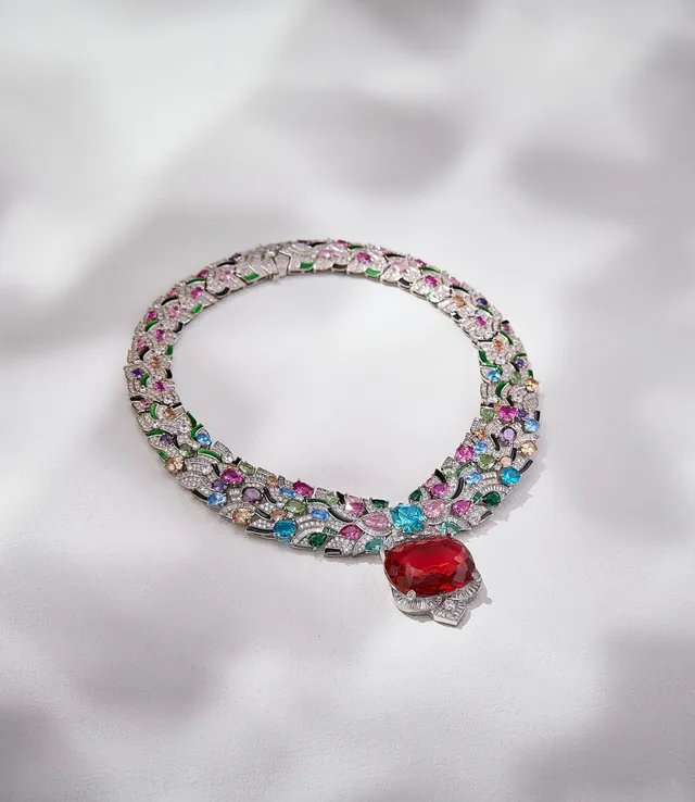 Van Cleef & Arpels Multicolor Gold Floral Motif Multi-Gemstone Necklace 6