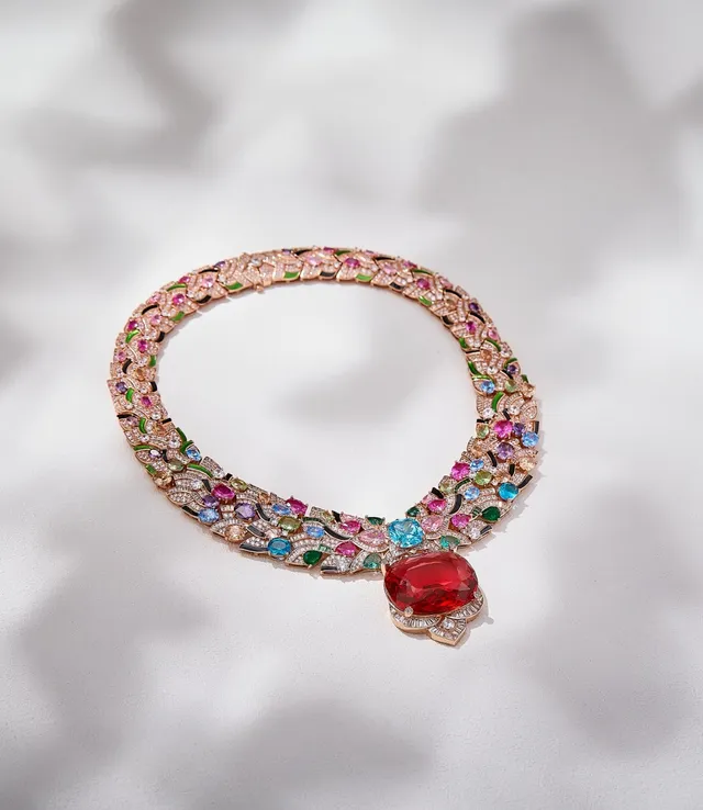 Van Cleef & Arpels Multicolor Gold Floral Motif Multi-Gemstone Necklace 7