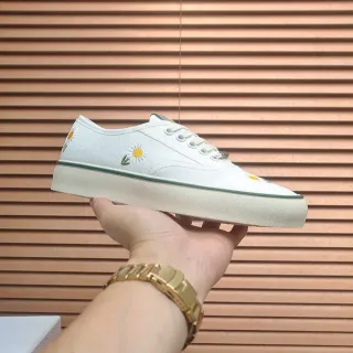 Vans Era White Green Canvas Upper Embroidered Daisies Skateboard Shoes