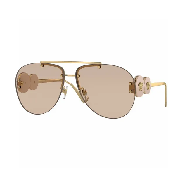Versace Chain Reaction Black Gold Aviator Silhouette Grid-Patterned Lenses Sunglasses 3