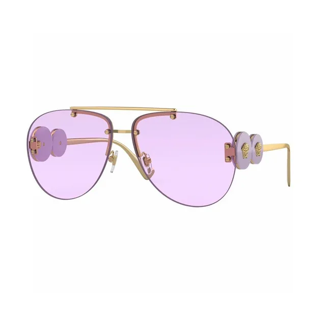 Versace Chain Reaction Black Gold Aviator Silhouette Grid-Patterned Lenses Sunglasses 4