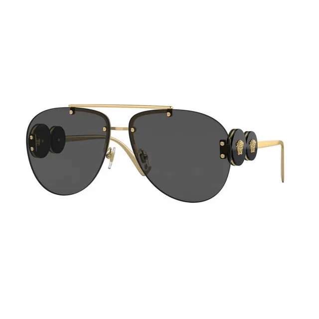 Versace Chain Reaction Black Gold Aviator Silhouette Grid-Patterned Lenses Sunglasses 5