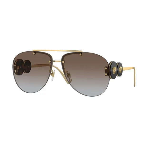 Versace Chain Reaction Black Gold Aviator Silhouette Grid-Patterned Lenses Sunglasses 6