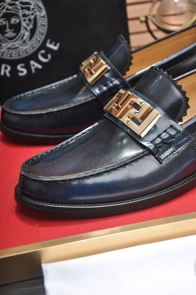Versace Chain Reaction Black Leather Greca Buckle Loafers 2