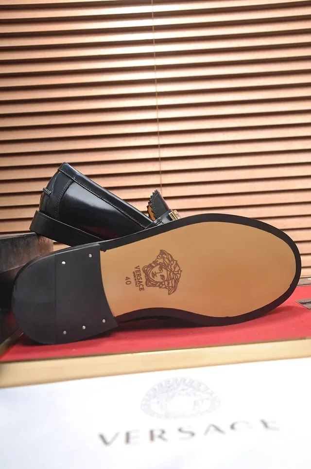 Versace Chain Reaction Black Leather Greca Buckle Loafers 3