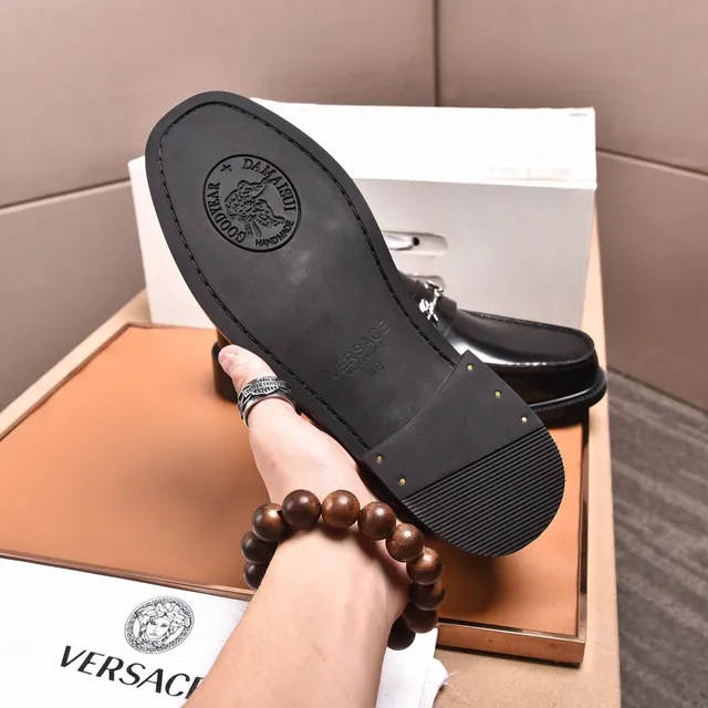 Versace Chain Reaction Black Leather Horsebit Loafers 5