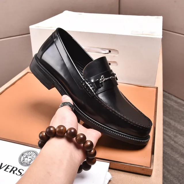 Versace Chain Reaction Black Leather Horsebit Loafers 6