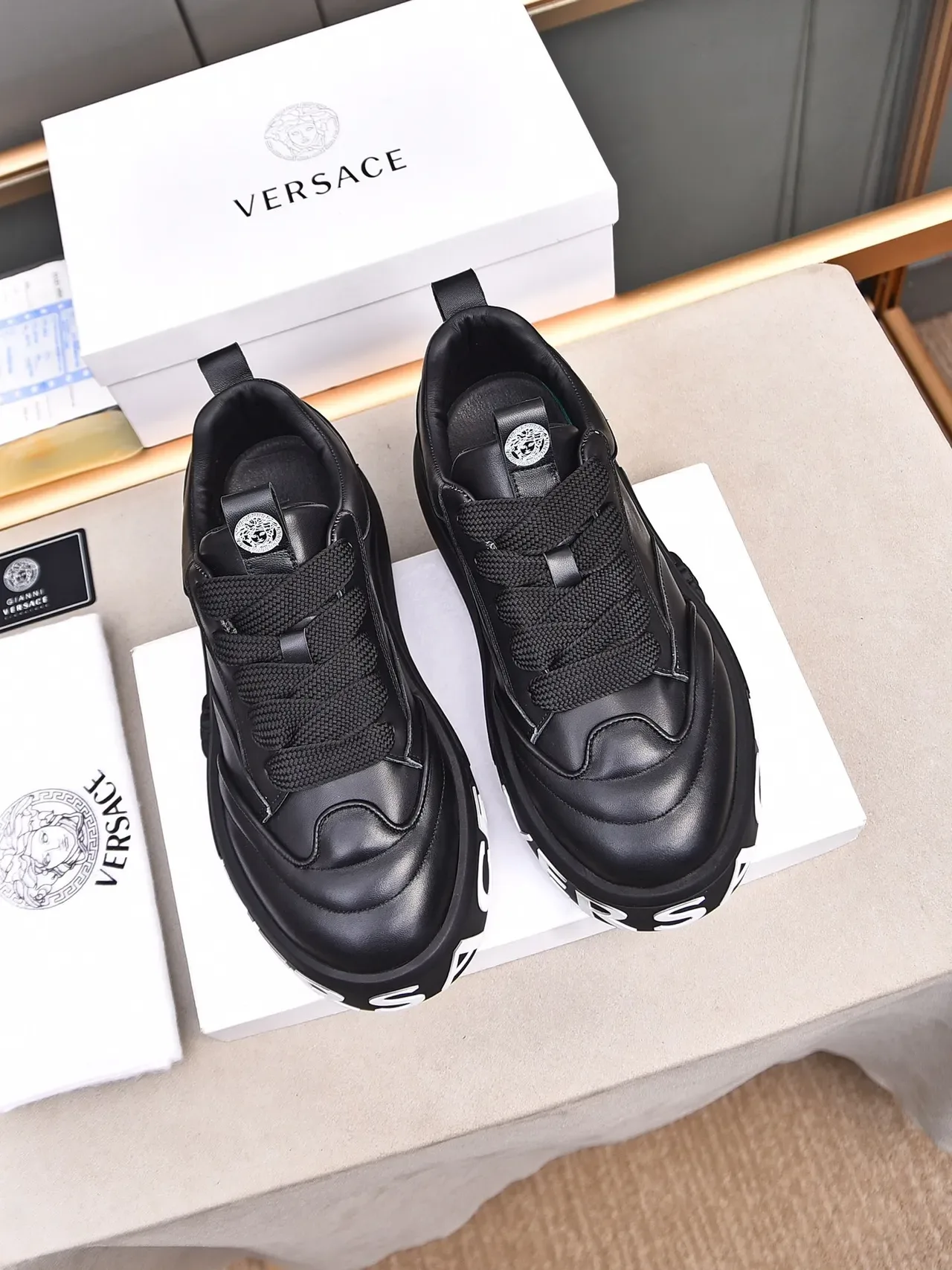 Versace Chain Reaction Black Leather Platform Lifestyle Sneakers 3