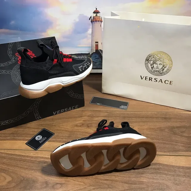 Versace Chain Reaction Black Red White Lifestyle Sneakers 2