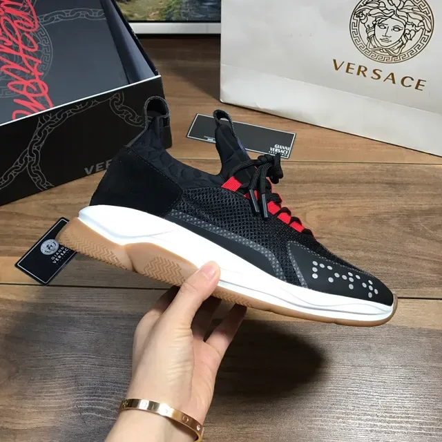 Versace Chain Reaction Black Red White Lifestyle Sneakers 4