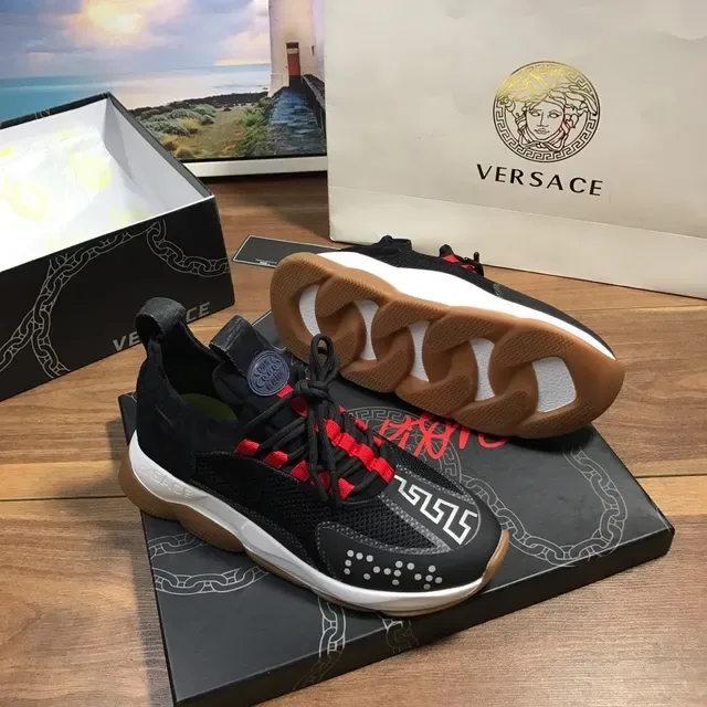 Versace Chain Reaction Black Red White Lifestyle Sneakers 6