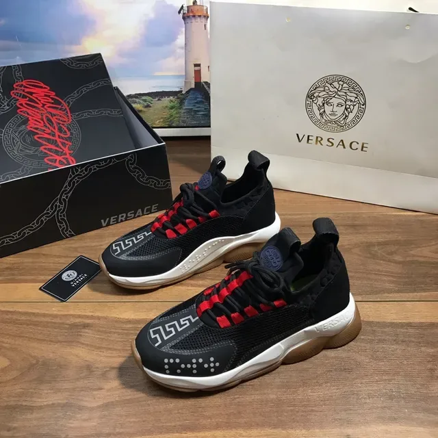 Versace Chain Reaction Black Red White Lifestyle Sneakers 7