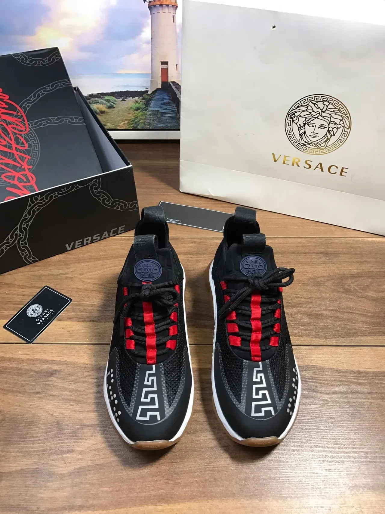 Versace Chain Reaction Black Red White Lifestyle Sneakers 8