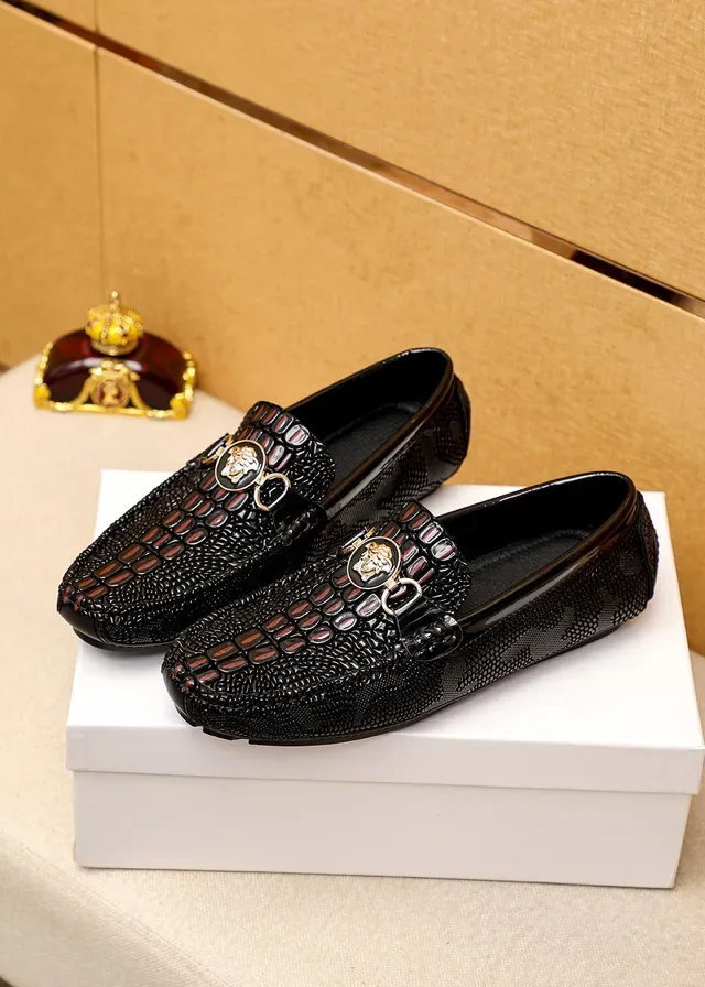 Versace Chain Reaction Croc-Embossed Medusa Loafers 8