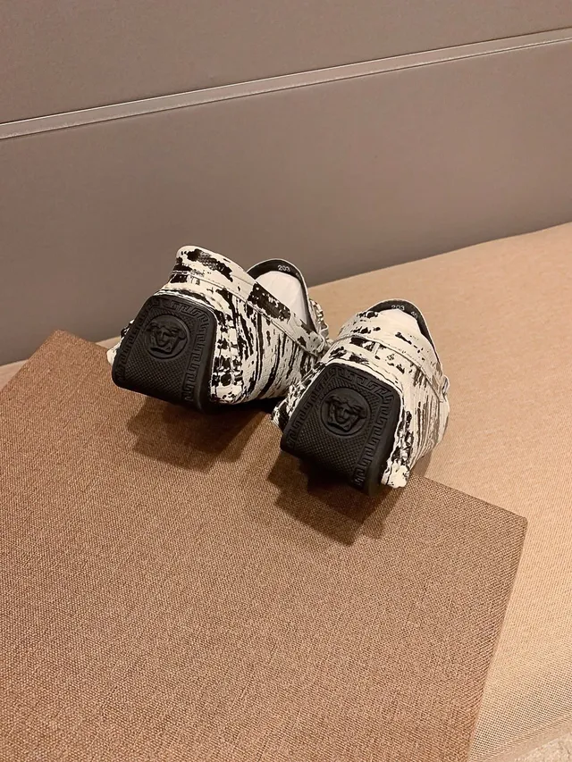 Versace Chain Reaction Distressed Black-and-White Loafers 2