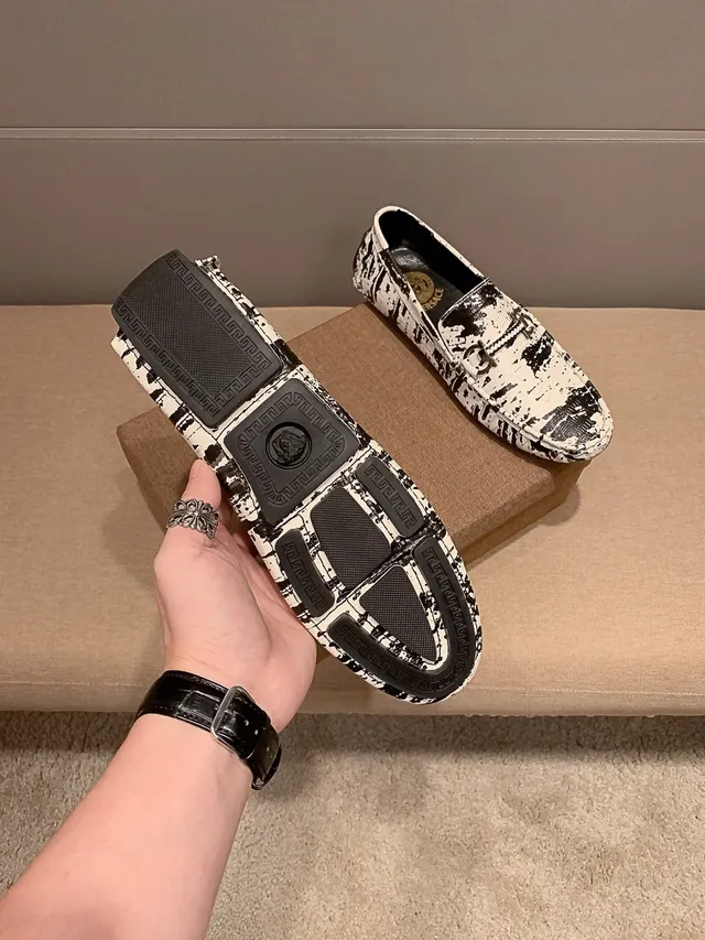 Versace Chain Reaction Distressed Black-and-White Loafers 3