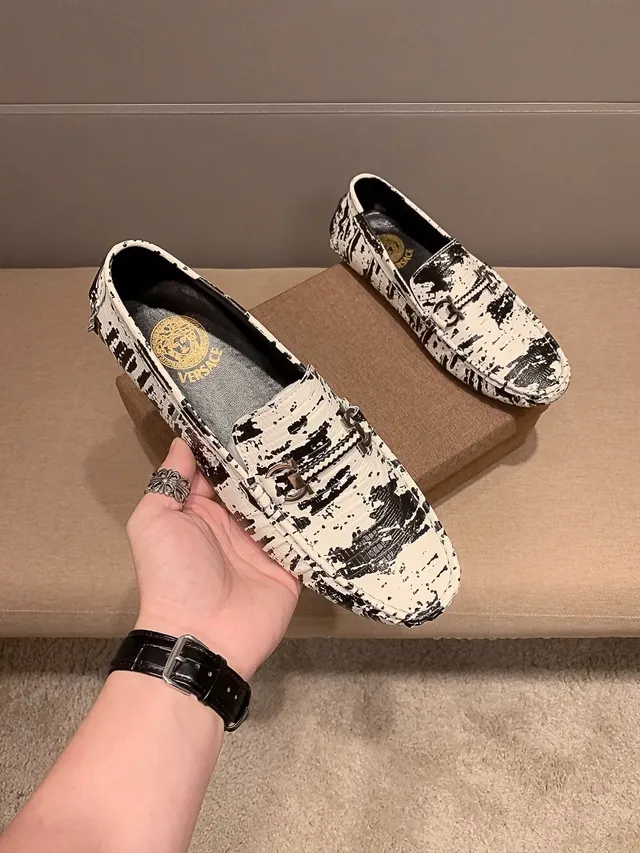 Versace Chain Reaction Distressed Black-and-White Loafers 4
