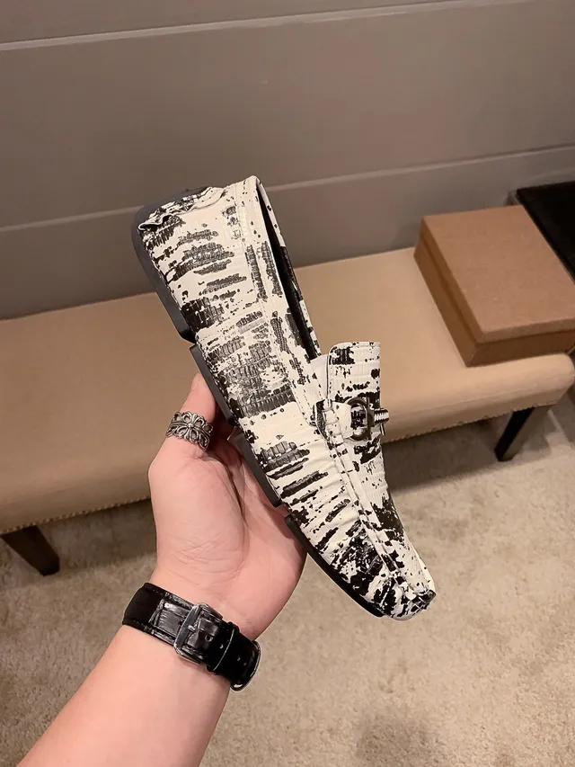 Versace Chain Reaction Distressed Black-and-White Loafers 5