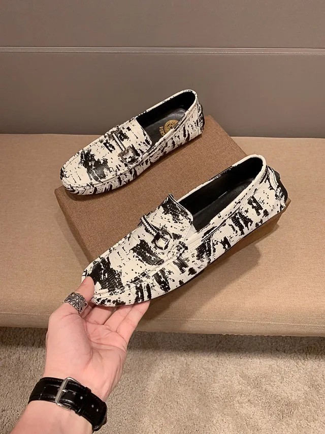 Versace Chain Reaction Distressed Black-and-White Loafers 6
