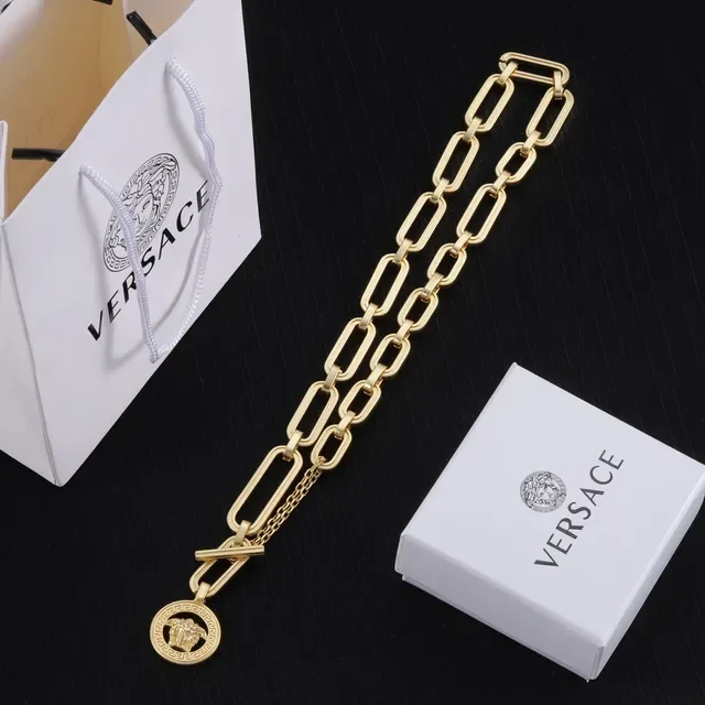 Versace Chain Reaction Gold-Tone Rectangular Link Necklace 4