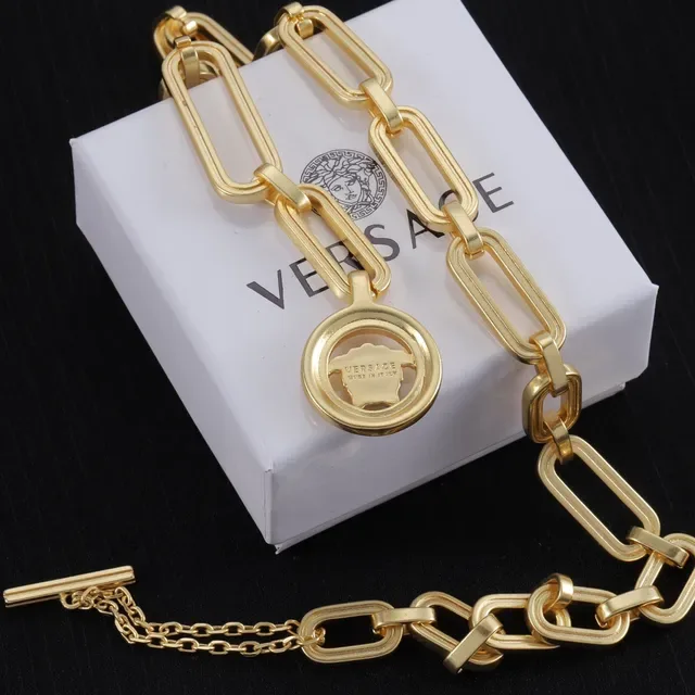 Versace Chain Reaction Gold-Tone Rectangular Link Necklace 5