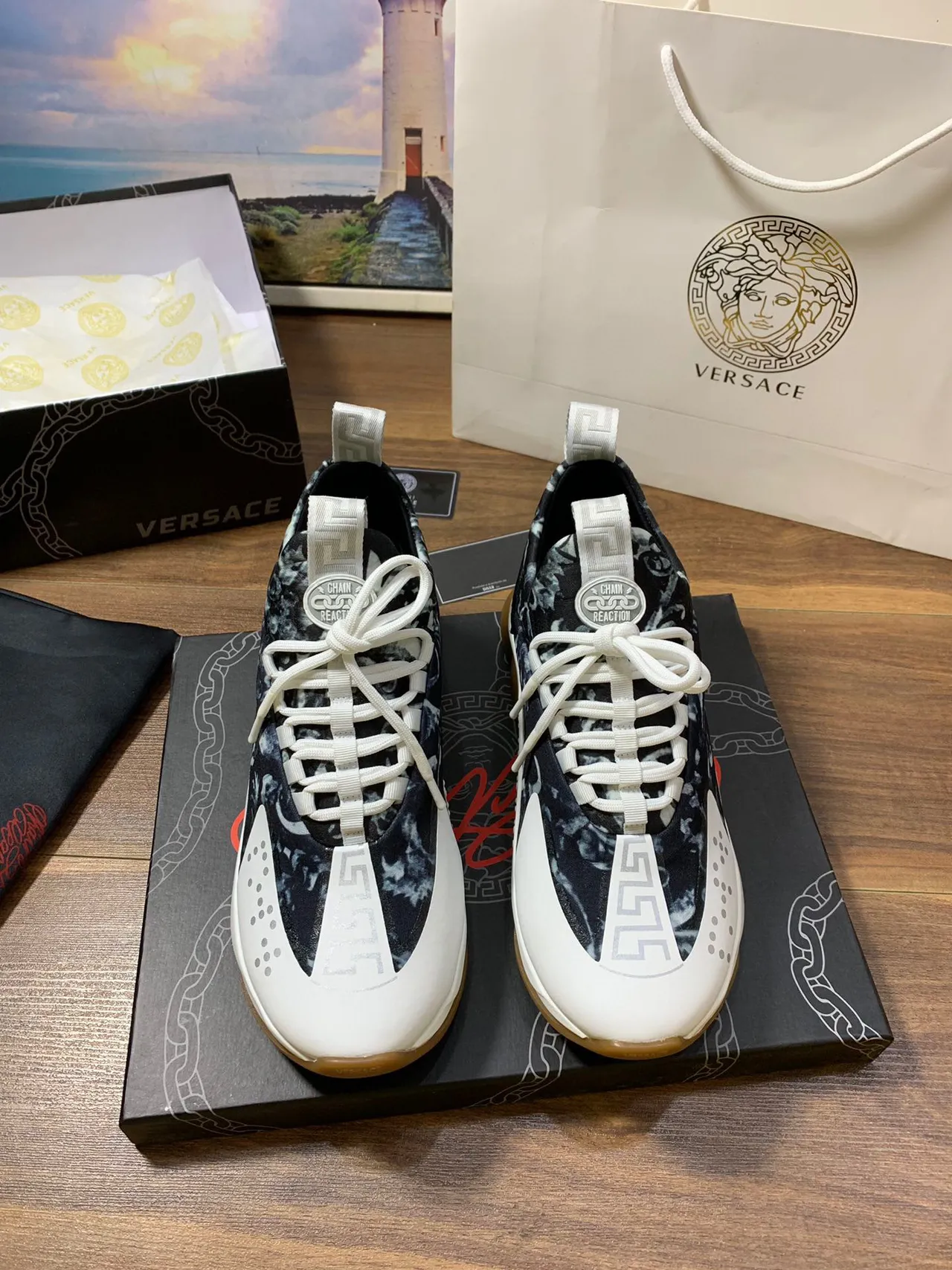 Versace Chain Reaction Marbled Black White Lifestyle Sneakers 9