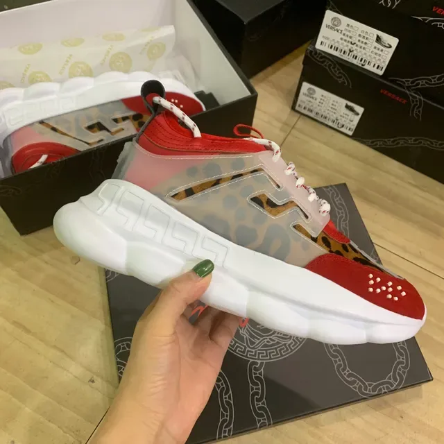 Versace Chain Reaction Red Leopard Suede Chunky Sneakers 4
